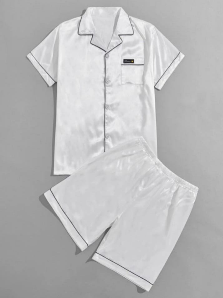 Feline Men's Satin Silk Super Soft Shirt & Short Sleepwear Set